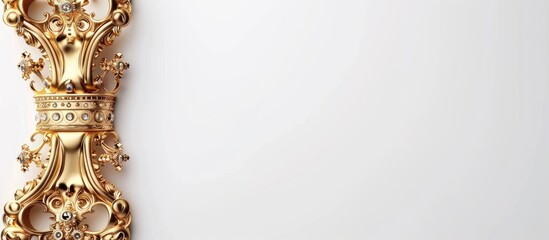 Fototapeta premium Carved gilded frame featuring a king crown set against a white background with empty copy space for text