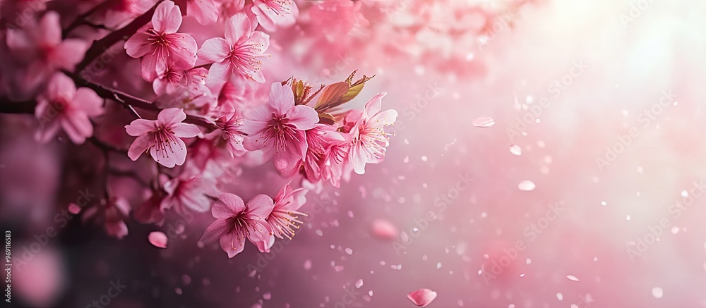 Poster Kawazu cherry blossoms are starting to bloom. with copy space image. Place for adding text or design