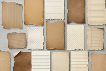 Rustic Memo Paper Sheets Set featuring Lined Dotted Designs with Torn Edges and Vintage Aesthetic