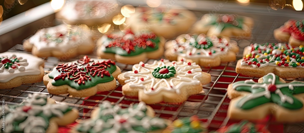 Poster Christmas cookies candy various types tasty and made with love. with copy space image. Place for adding text or design