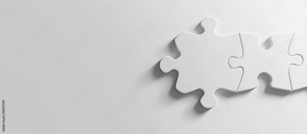 Poster A white puzzle piece set against a white background creating a long shadow with space for text. with copy space image. Place for adding text or design