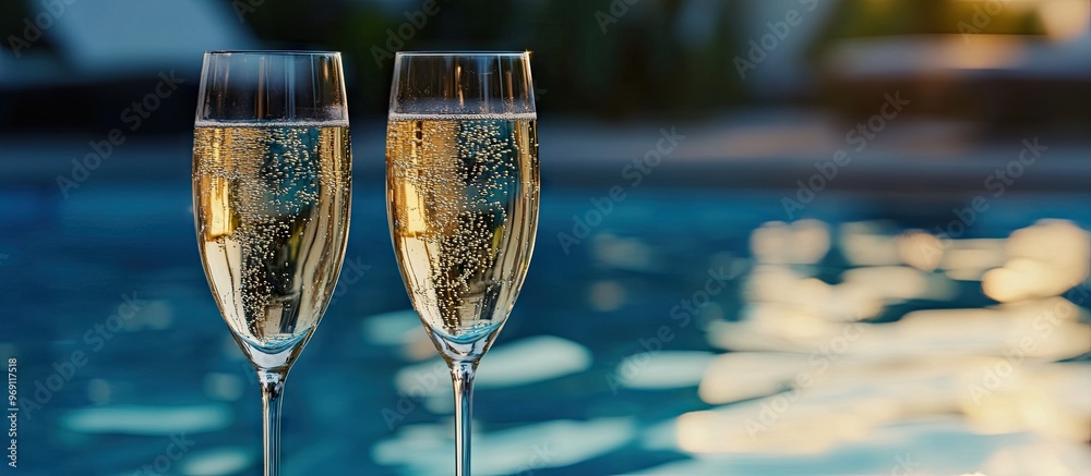 Aufkleber Champagne glasses in the pool. with copy space image. Place for adding text or design