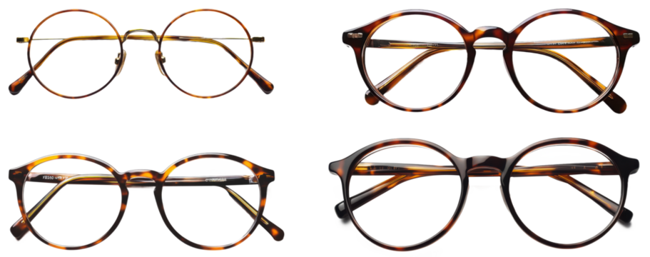 Set of glasses, top view, isolated on transparent background, drinkware collection