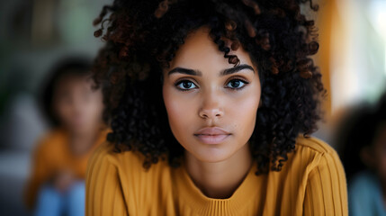 Fototapeta premium Stressed Out Mother Sitting Floor While Childre