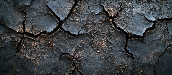 Obraz premium Black grunge backdrop Texture of a cracked concrete wall Close up view Background featuring an old dirty rough stone surface. with copy space image. Place for adding text or design