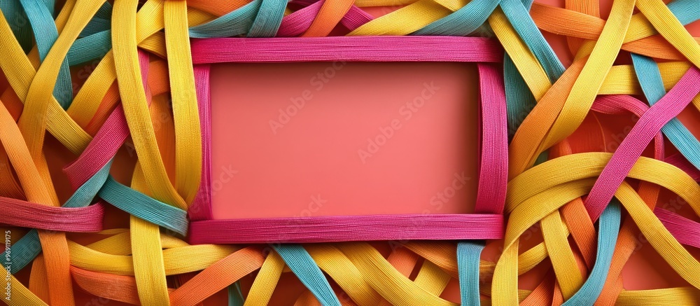 Aufkleber square shaped frame and copy space created from rubber bands for weaving accessories