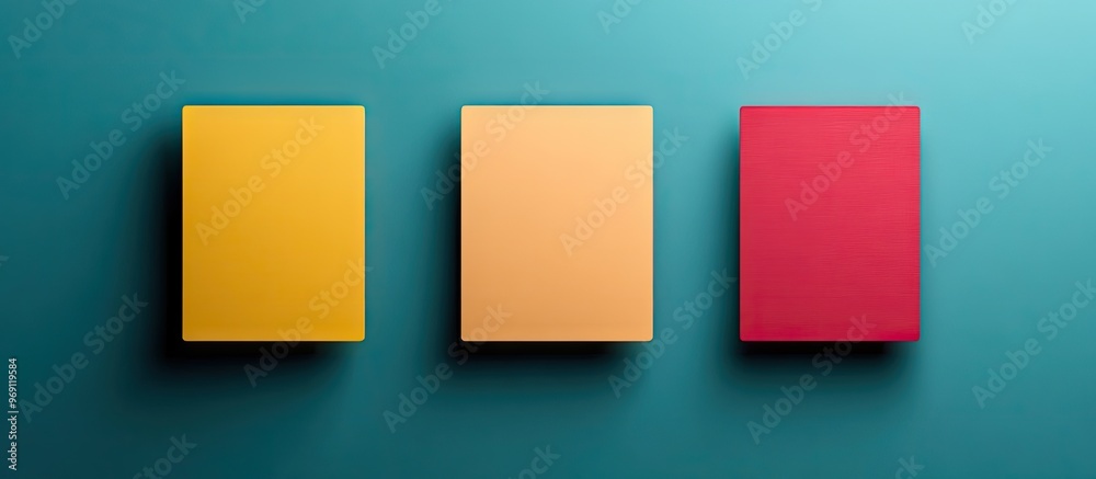 Aufkleber three cards in different colors with brackets. with copy space image. Place for adding text or design