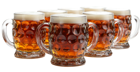 a group of glasses with liquid in them. 