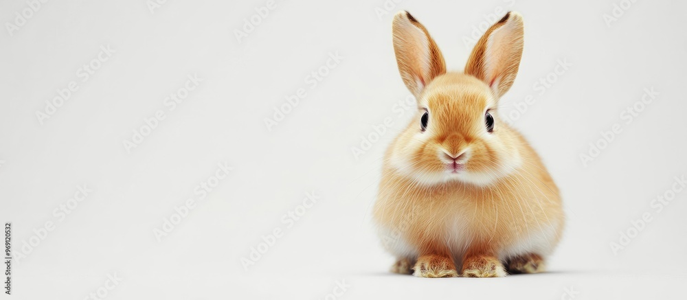 Poster Dwarf rabbit set against a white background. with copy space image. Place for adding text or design