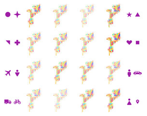 Mozambique map in different icon shapes