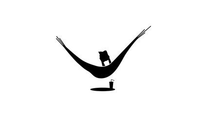 man in hammock reading book, passive rest, black isolated silhouette