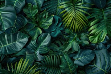 Flatlay tropical green leaves nature leaf vegetation.