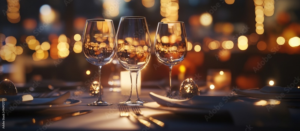 Aufkleber table arrangement featuring sparkling wineglasses and cutlery with copy space available menu mockup 