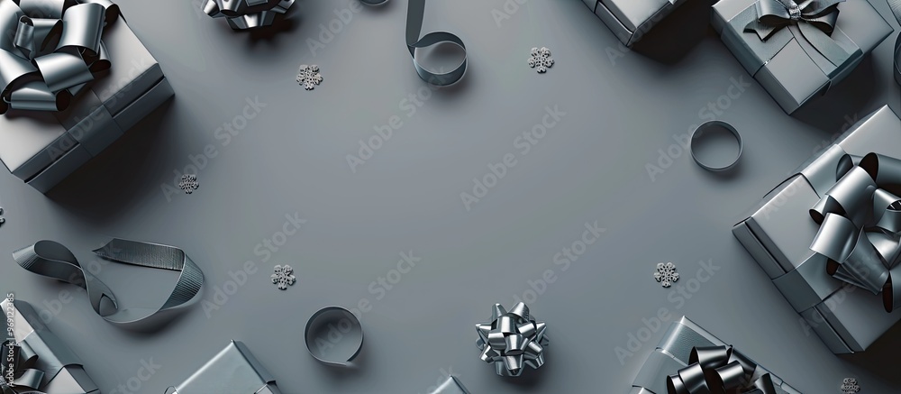 Poster Boxes ribbon and a bow. with copy space image. Place for adding text or design