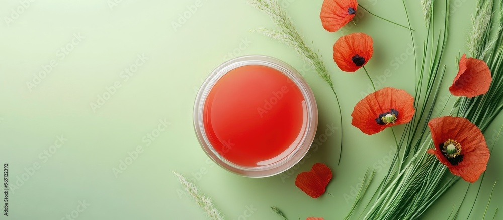 Poster Natural organic salve balm cream infused with poppies and wheatgrass. with copy space image. Place for adding text or design