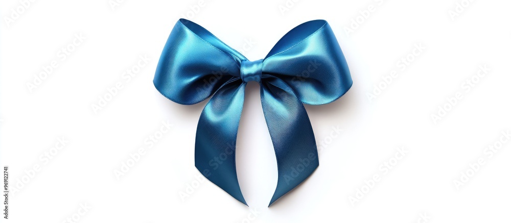 Aufkleber Blue ribbon bow shaped like a heart isolated on a white background. with copy space image. Place for adding text or design