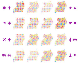 uganda map in different icon shapes