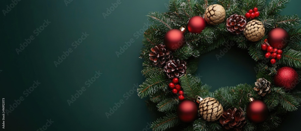 Poster Wreath with a Christmas theme. with copy space image. Place for adding text or design