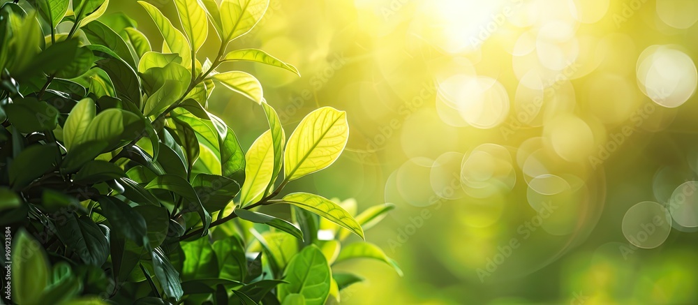 Aufkleber Fresh healthy green bio with an abstract blurred nature background featuring bokeh. with copy space image. Place for adding text or design