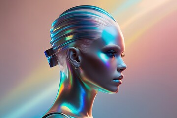 Fototapeta premium Three Dimensional Layered Profile with Iridescent Gradient and Futuristic Aesthetic