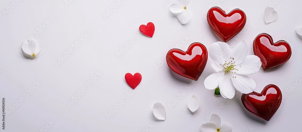 Aufkleber hearts and a white flower set against a white background valentine s day. with copy space image. pla