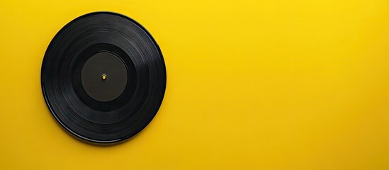 LP vinyl record disc with copy space on a yellow background Concept of vintage love songs