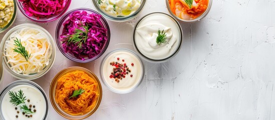 Probiotic rich foods Eating a healthy diet Top view with copy space