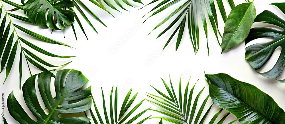 Poster green palm leaves pattern isolated on a white background top view copy space poster