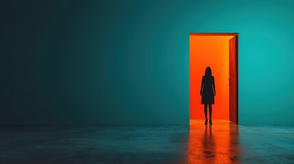 Obraz premium Mysterious shadowy figure standing in a doorway.
