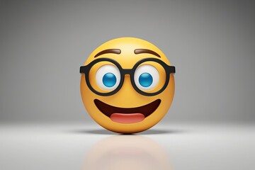 3D Nerd Emoji with Glasses on Minimalist Background