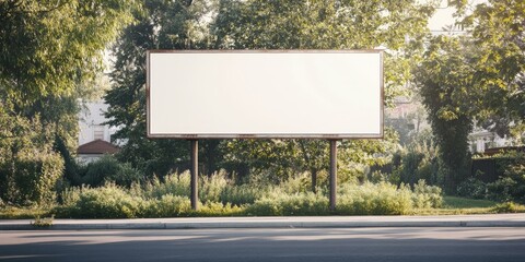 Blank billboard in a grassy urban area.