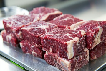 Fototapeta premium Raw Beef Steaks on a Stainless Steel Surface