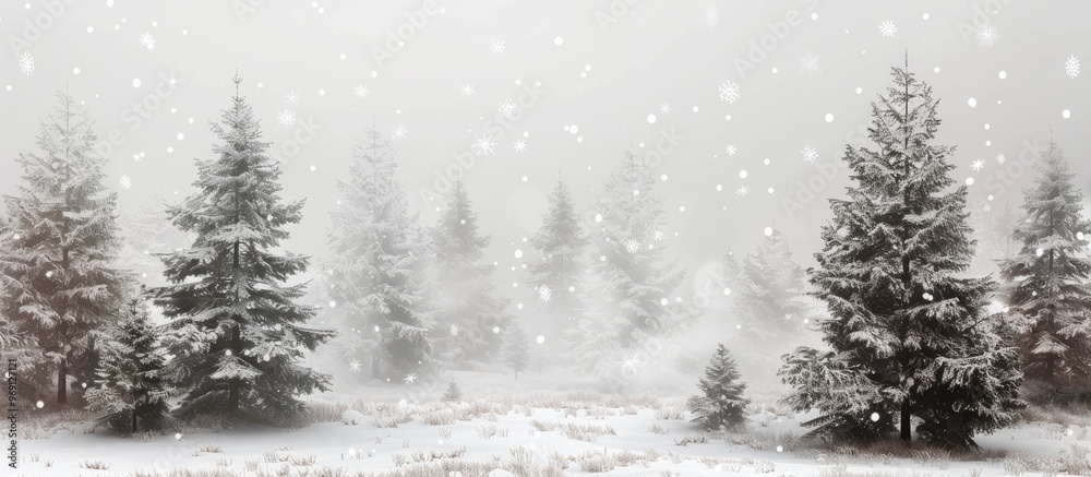 Leinwandbilder Snow was falling on the fir trees. with copy space image. Place for adding text or design