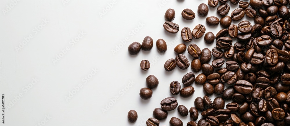 Leinwandbilder Studio shot of coffee beans on a white background suitable for background or material design with space for text. with copy space image. Place for adding text or design