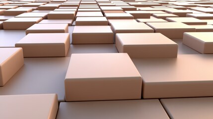 Abstract 3D Beige Cubes Arranged In Grid Formation