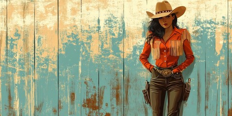 A Cowgirl Standing in Front of a Weathered Wooden Wall