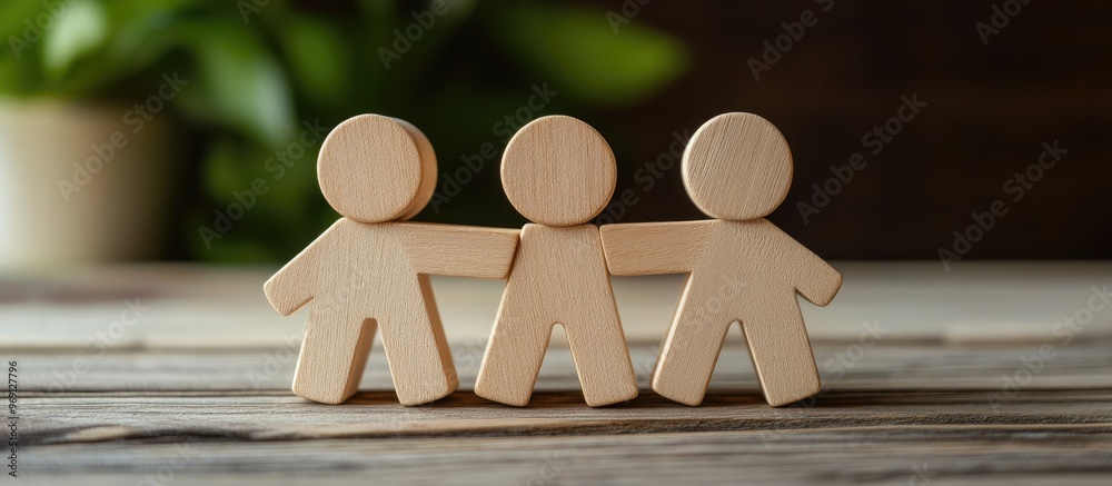 Poster teamwork written on wooden cubes alongside white businessman figures business concept idea employees