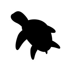 Black silhouette tropical sea turtle. Vector illustration, icon