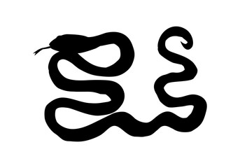 Obraz premium Silhouette of a snake with its tongue hanging out. Vector flat illustration, symbol of 2025