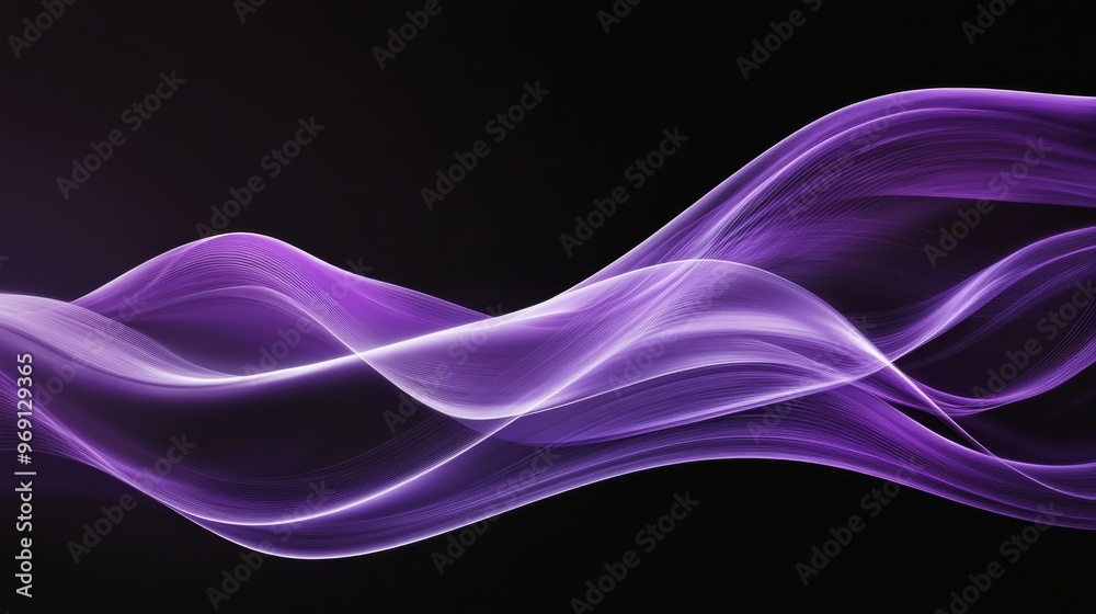 Poster Abstract purple wave on black background, digital