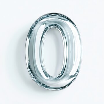 3D number 0 with glass texture realistic modern design, soft lighting, white background