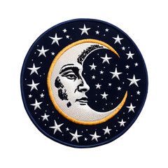 Moon-Themed Embroidered Badge Isolated on Transparent Background
