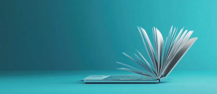 Open Book Shaped as a Laptop on a Blue Background