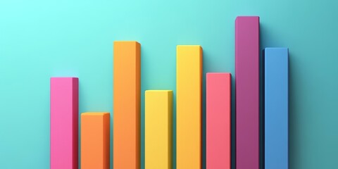 Colorful rectangular bars against a blue background.