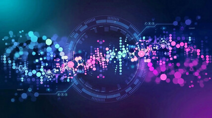 Fototapeta premium A digital data background with abstract shapes and lines. The background contains a variety of geometric shapes, including circles, squares, and triangles, all interconnected with lines.