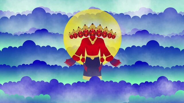 Video template illustration of Ravana, Lord Rama,Happy Dussehra Sale social media feed template festival of India. of Lord Rama killing Ravana. Video illustration design