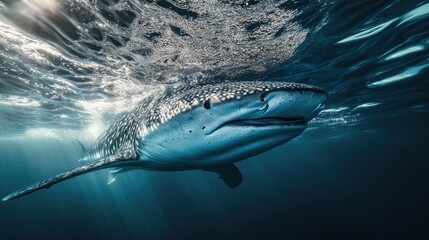 A majestic whale shark swimming gracefully beneath the ocean surface.