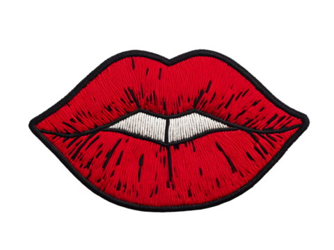 Red Lips Embroidered Patch Badge Isolated on Transparent Background