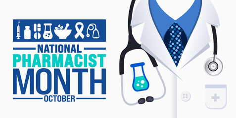 national pharmacist month background or banner design template is observed every year in October. Holiday concept. Template for card, poster, placard, template. eps 10