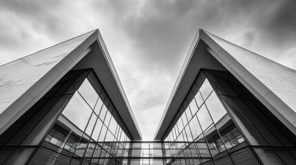 Fototapeta premium A striking black-and-white architectural image showcasing modern building design and symmetry.